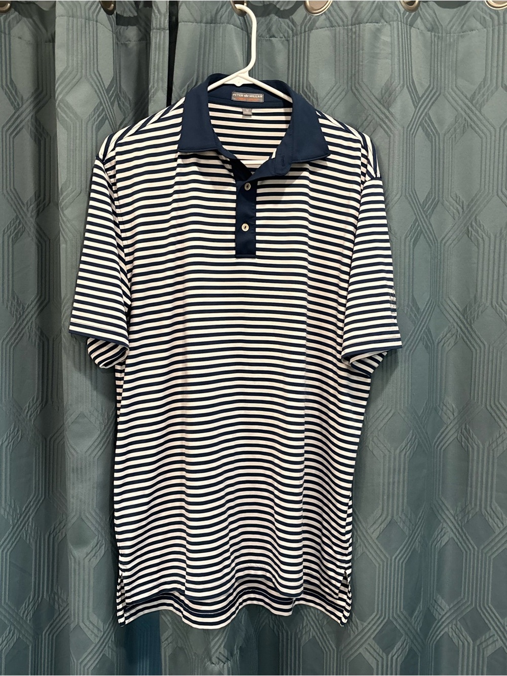 Peter Millar Summer Comfort Striped Navy & White Polo Shirt with Contrast Collar